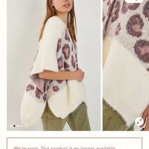 Anthropologie Leopard-Print Fuzzy Poncho Sweater in Cream and Pink